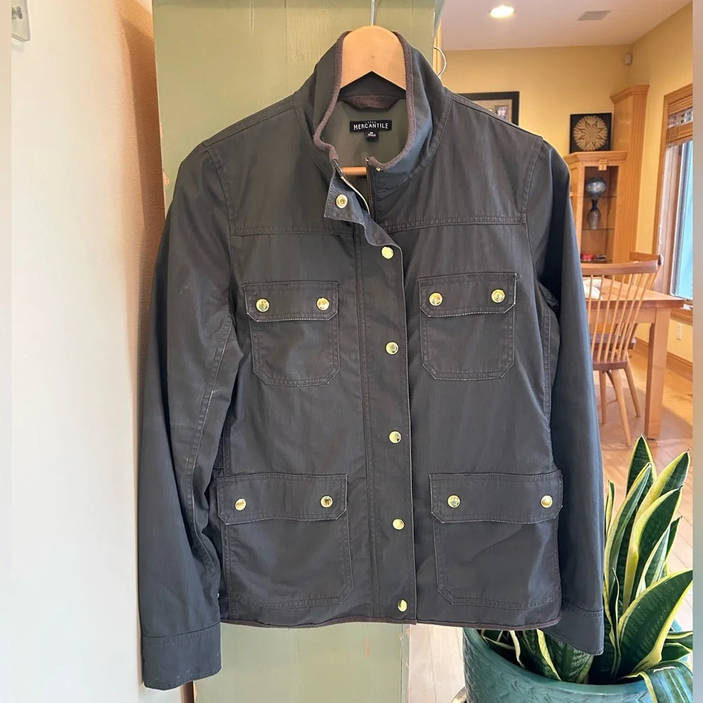 J. Crew Women’s Resin Coated Cotton Twill Jacket in Mossy Brown Size Medium